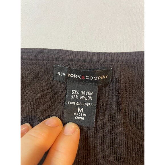 New York & Company Tank Top Women Medium Brown Knit Embroidered Floral Faux Wrap - Picture 2 of 4